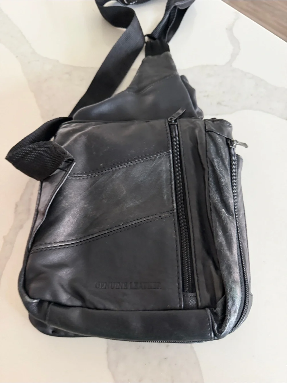 Vintage DB Design Crossbody Bag Black Leather Purse for Men or Women. Travel
